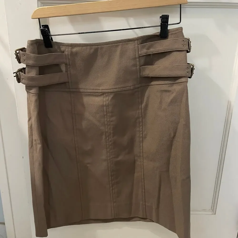 Etcetera Brown Buckle Accent Straight Skirt Cotton Blend Size 8 - Picture 6 of 6